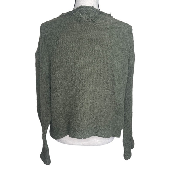 Simon Miller Army Green Terry Cloth Raw Edge Cropped Sweatshirt - Picture 2 of 9